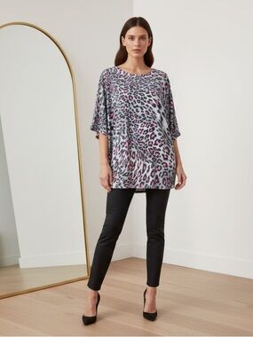 Dear Scarlett Oversized Chic Leopard Print Blouse - Gray and Pink
